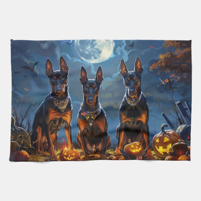Linge De Cuisine Doberman Halloween Éffrayant (Horizontal)