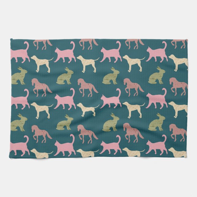 Linge De Cuisine Dog Cat Horse Animal Silhouettes Pattern (Horizontal)
