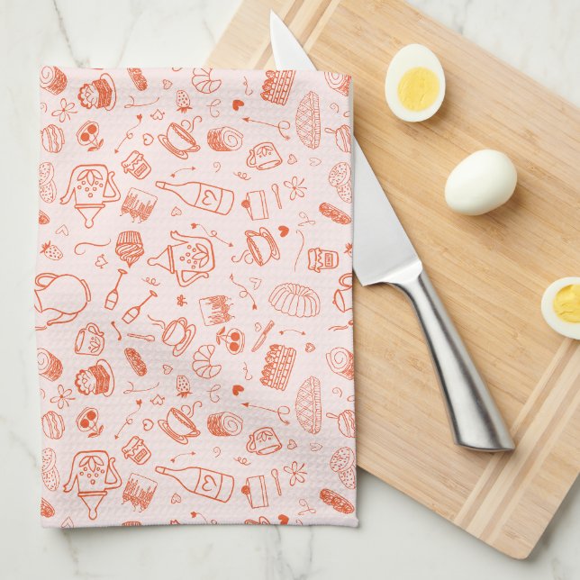 Linge De Cuisine Doodé Thé de style Whimsical (Quart Plié)