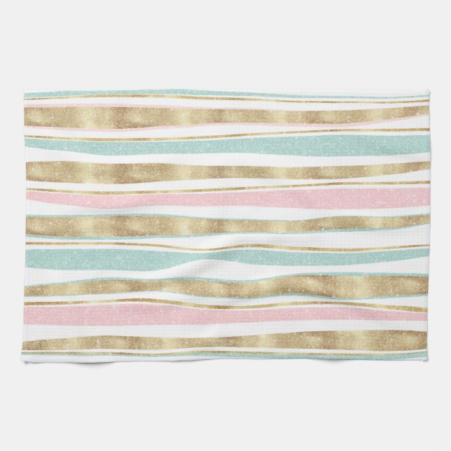 Linge De Cuisine Doodle Design rose de mignons éclats d'or (Horizontal)