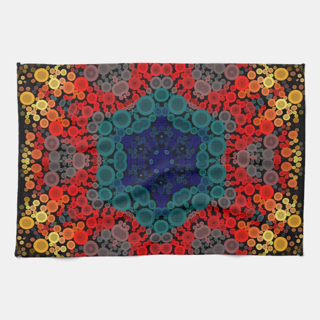 Linge De Cuisine Dot Mandala Fleur Jaune Bleu et Rouge (Horizontal)