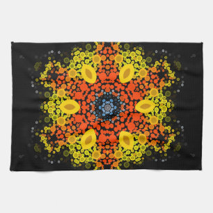 Linge De Cuisine Dot Mandala Fleur Jaune Orange Bleu