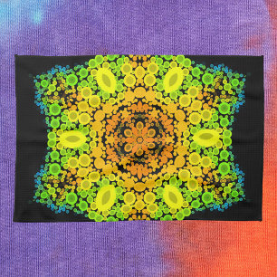 Linge De Cuisine Dot Mandala Fleur orange jaune vert et bleu