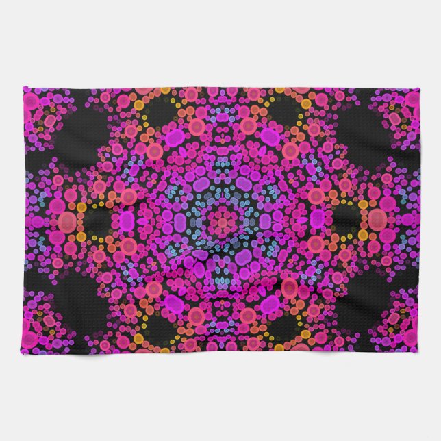 Linge De Cuisine Dot Mandala Flower rose bleu et orange (Horizontal)