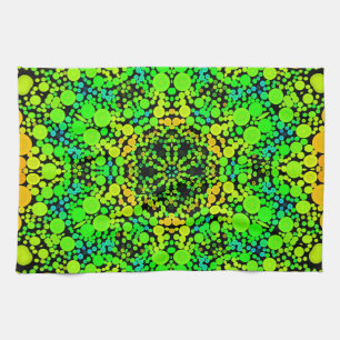 Linge De Cuisine Dot Mandala Flower vert orange et jaune