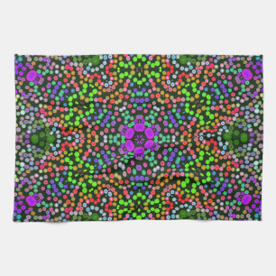 Linge De Cuisine Dot Mandala Flower vert violet et orange