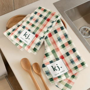 Linge De Cuisine Doux À feuillage persistant En vichy Monogram Serv