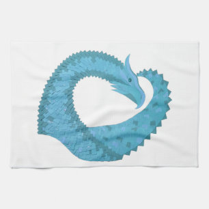 Linge De Cuisine Dragon cardiaque turquoise en blanc