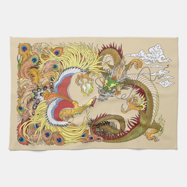 Linge De Cuisine Dragon chinois et phoenix (Horizontal)