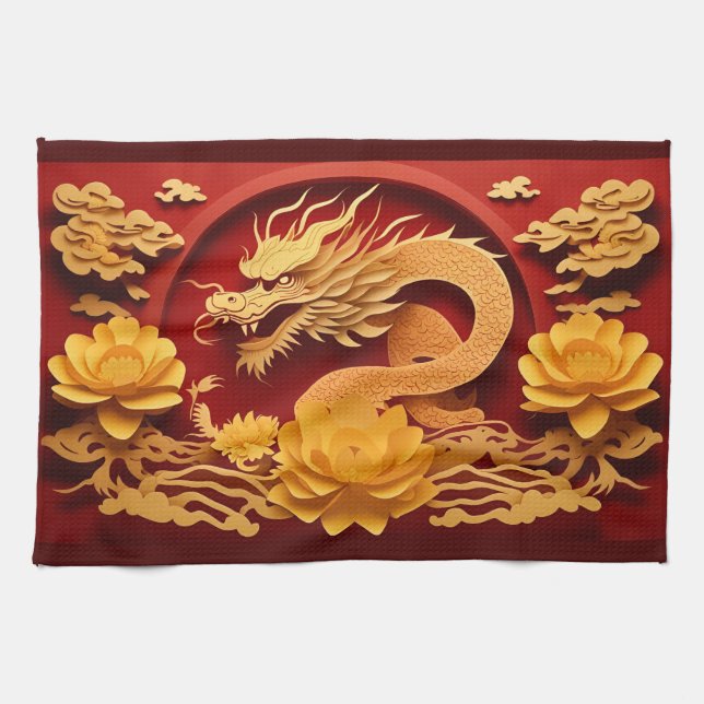 Linge De Cuisine Dragon de bois chinois et vietnamien Année 2024 KT (Horizontal)