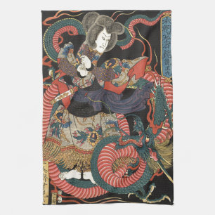 Linge De Cuisine Dragon rouge japonais vintage