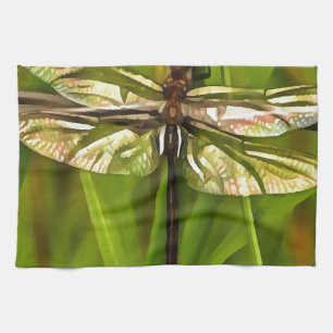 Linge De Cuisine Dragonfly Artistique En Brown Et Jaune Sur Vert