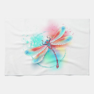 Linge De Cuisine Dragonfly rouge sur l'arrière - plan aquarelle