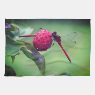 Linge De Cuisine Dragonfly rouge sur les fruits de bois de chien Fe