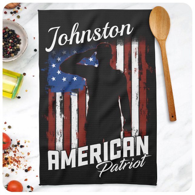 Linge De Cuisine Drapeau américain personnalisé Patriot Soldier USA (Créateur téléchargé)