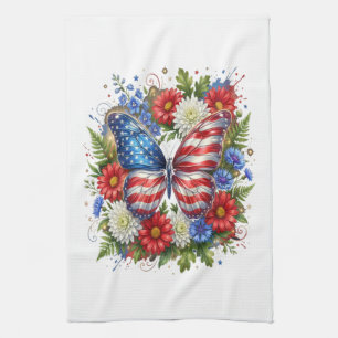 Linge De Cuisine Drapeau Américain Rouge Blanc Bleu Papillon Floral
