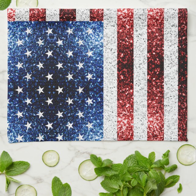 Linge De Cuisine drapeau américain rouge blanc brillant parties sci (Plié)