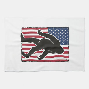 Linge De Cuisine Drapeau américain vintage silhouette Bigfoot vecte