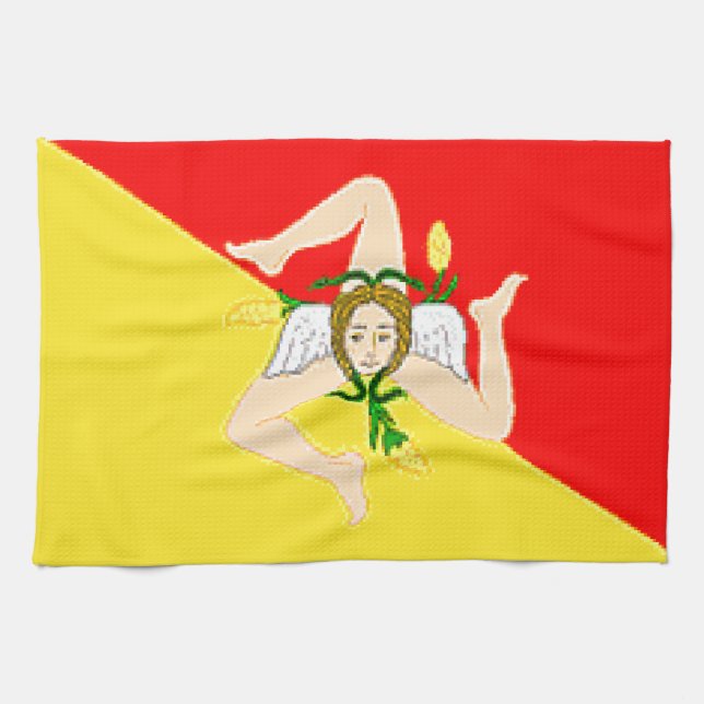 Linge De Cuisine Drapeau de la Sicile (Italie) (Horizontal)