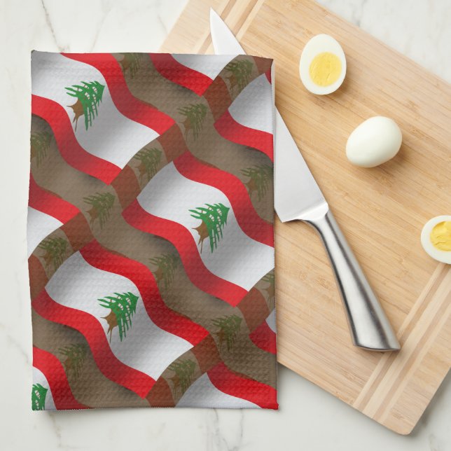 Linge De Cuisine Drapeau de ondulation du Liban (Quart Plié)