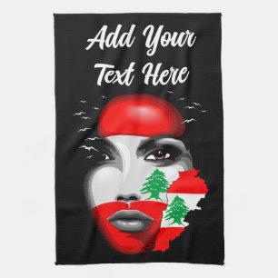 Linge De Cuisine Drapeau et carte du Liban sur le visage de la fill