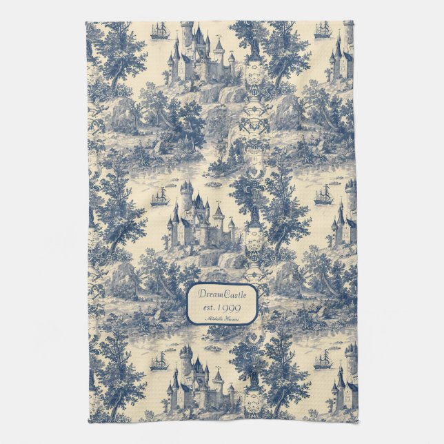 Linge De Cuisine Dream Castle Classic Bleu et ivoire Toile de Jouy (Vertical)