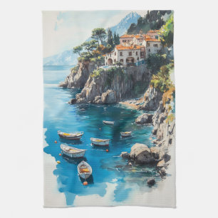Linge De Cuisine Dreamy Amalfi Coast : Aquarelle Peinture Design
