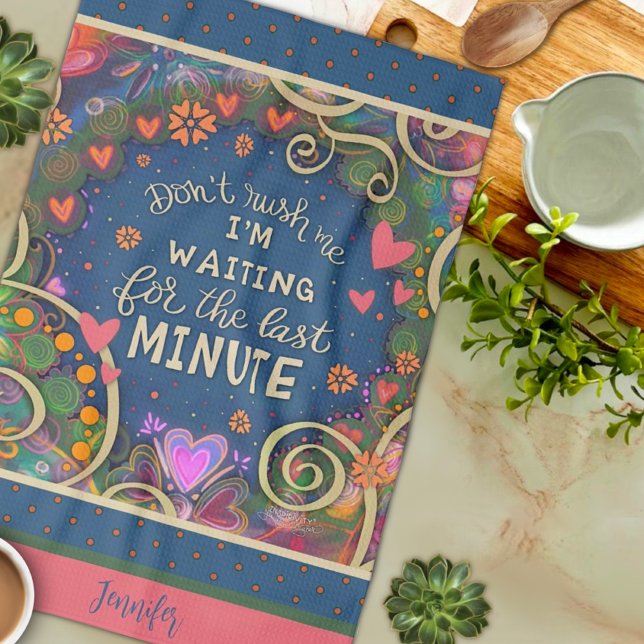 Linge De Cuisine Drôle Dernière minute Citation Floral Nom du coeur (Créateur téléchargé)
