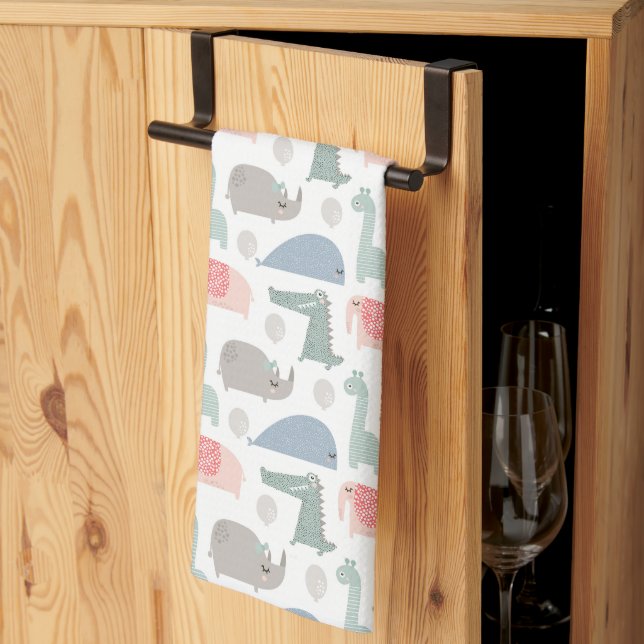 Linge De Cuisine Drôle Visage mignon Doodle Motif animal (Pliage en tiers)