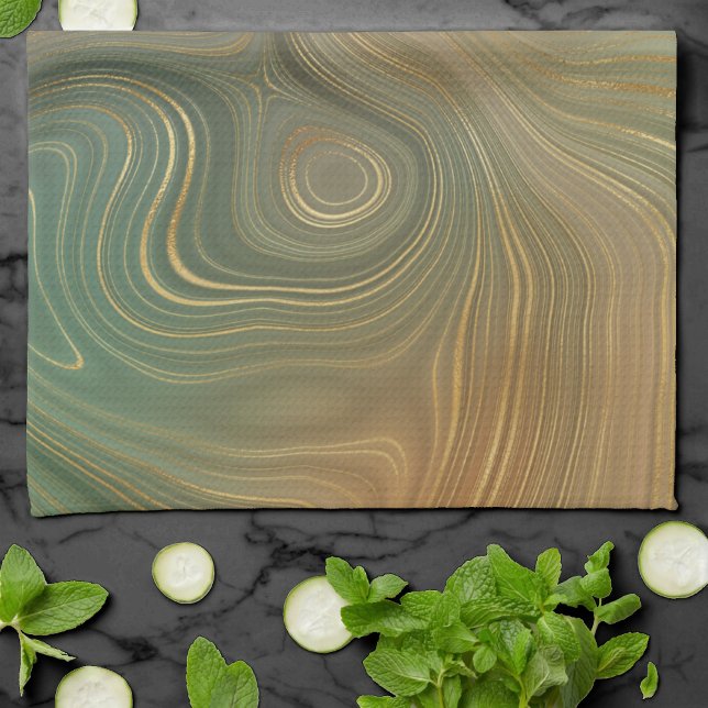 Linge De Cuisine Earthy Olive Strata | Agate d'encre verte et dorée (Créateur téléchargé)