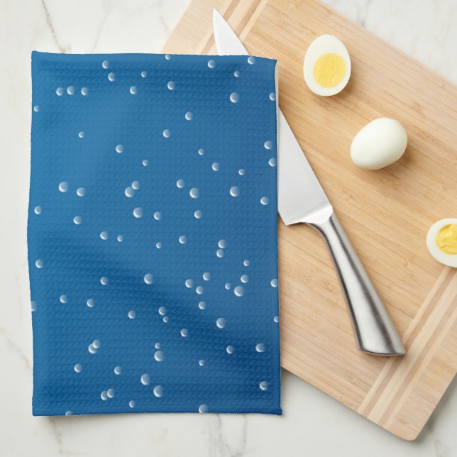 Linge De Cuisine Eau bleue profonde et bulles TIny (Quart Plié)