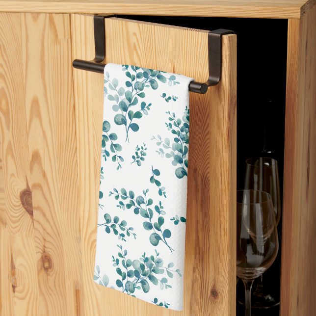 Linge De Cuisine Eau-couleur eucalyptus verdure (Pliage en tiers)