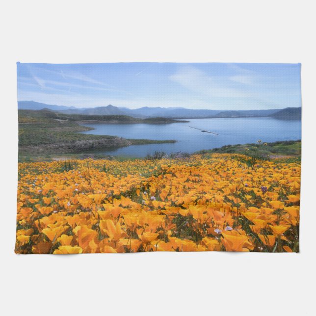 Linge De Cuisine Eau | Lac California Avec Des Pépites D'Or (Horizontal)