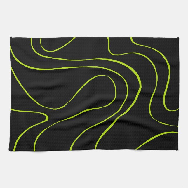 Linge De Cuisine Ebb et flux 2 en Lime vert et noir (Horizontal)