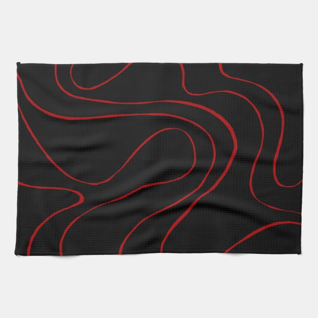 Linge De Cuisine Ebb et flux 2 en rouge et noir (Horizontal)