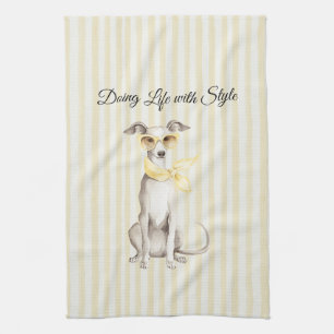Linge De Cuisine Écharpe jaune doux Chien blanc 