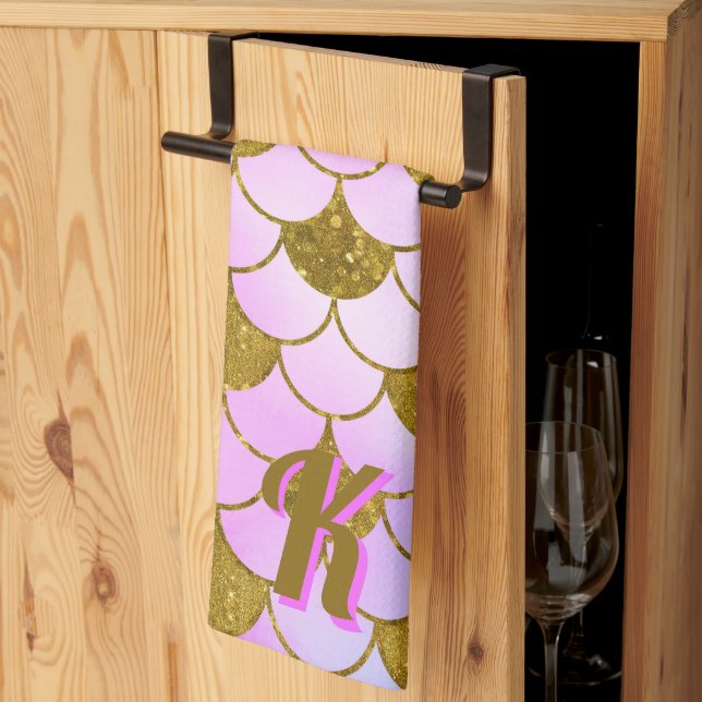 Linge De Cuisine Échelle de sirène Motif Purple Gold Parties scinti (Pliage en tiers)