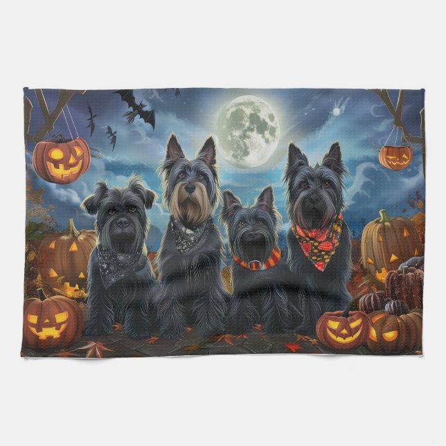 Linge De Cuisine Ecosse Terrier Halloween Éffrayant (Horizontal)
