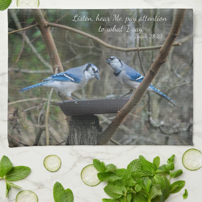 Linge De Cuisine Écouter les Jays Bleus avec le verset d'Isaïe (Plié)