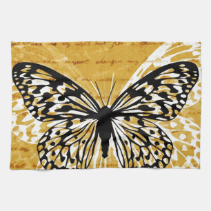 Linge De Cuisine Écriture dorée et papillon