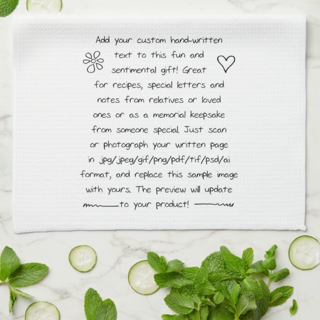 Linge De Cuisine Écriture manuscrite personnalisée ou recette (Plié)