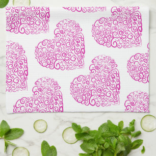 Linge De Cuisine Écriture spirale coeur rose pour la Saint Valentin