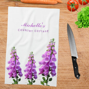 Linge De Cuisine Écriture violette blanche fleur sauvage rose fleur