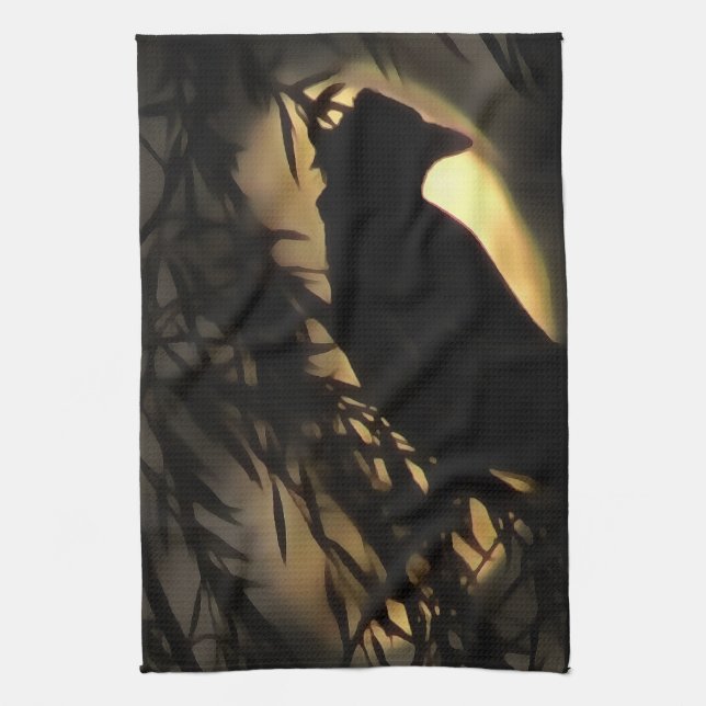 Linge De Cuisine Eerie Raven Silhouette Contre Une Lune Fantastique (Vertical)