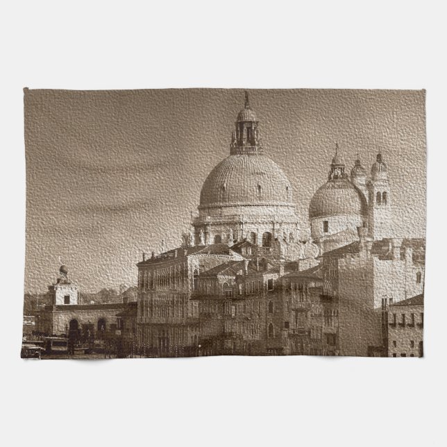 Linge De Cuisine Effet Papier Sepia Venise Grand Canal (Horizontal)