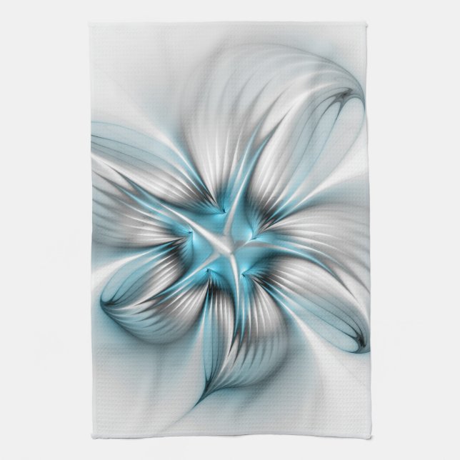 Linge De Cuisine Élégance florale Art moderne Abstrait bleu fractal (Vertical)