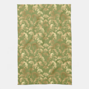 Linge De Cuisine Élégance Ginkgo Émeraude – Botanique Luxueuse Or 4