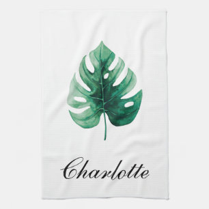 Linge De Cuisine Elégance moderne Aquarelle Monstera Feuille verte