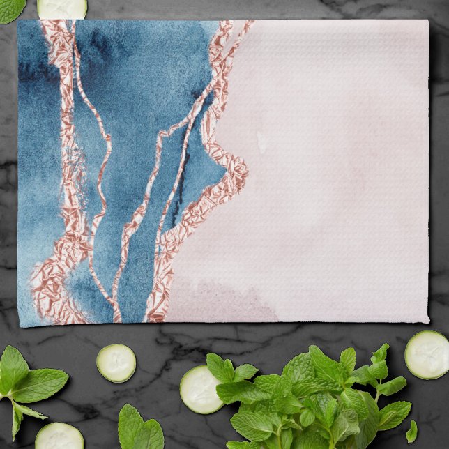 Linge De Cuisine Élégance mystique | Turquoise Bleu et Rose Or Agat (Créateur téléchargé)