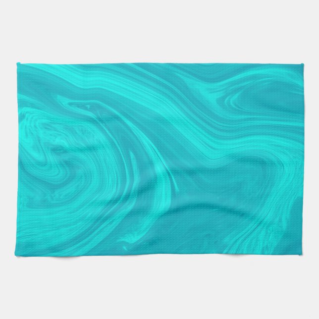 Linge De Cuisine Elegant Abstract Teal Liquid Marble | (Horizontal)